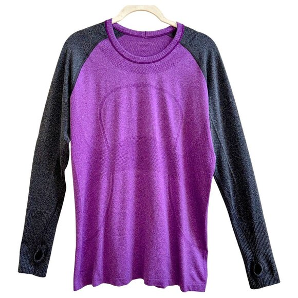 Lululemon Purple Gray Colorblock Seamless Long Sleeve Top Women’s Size 12 - Picture 2 of 6